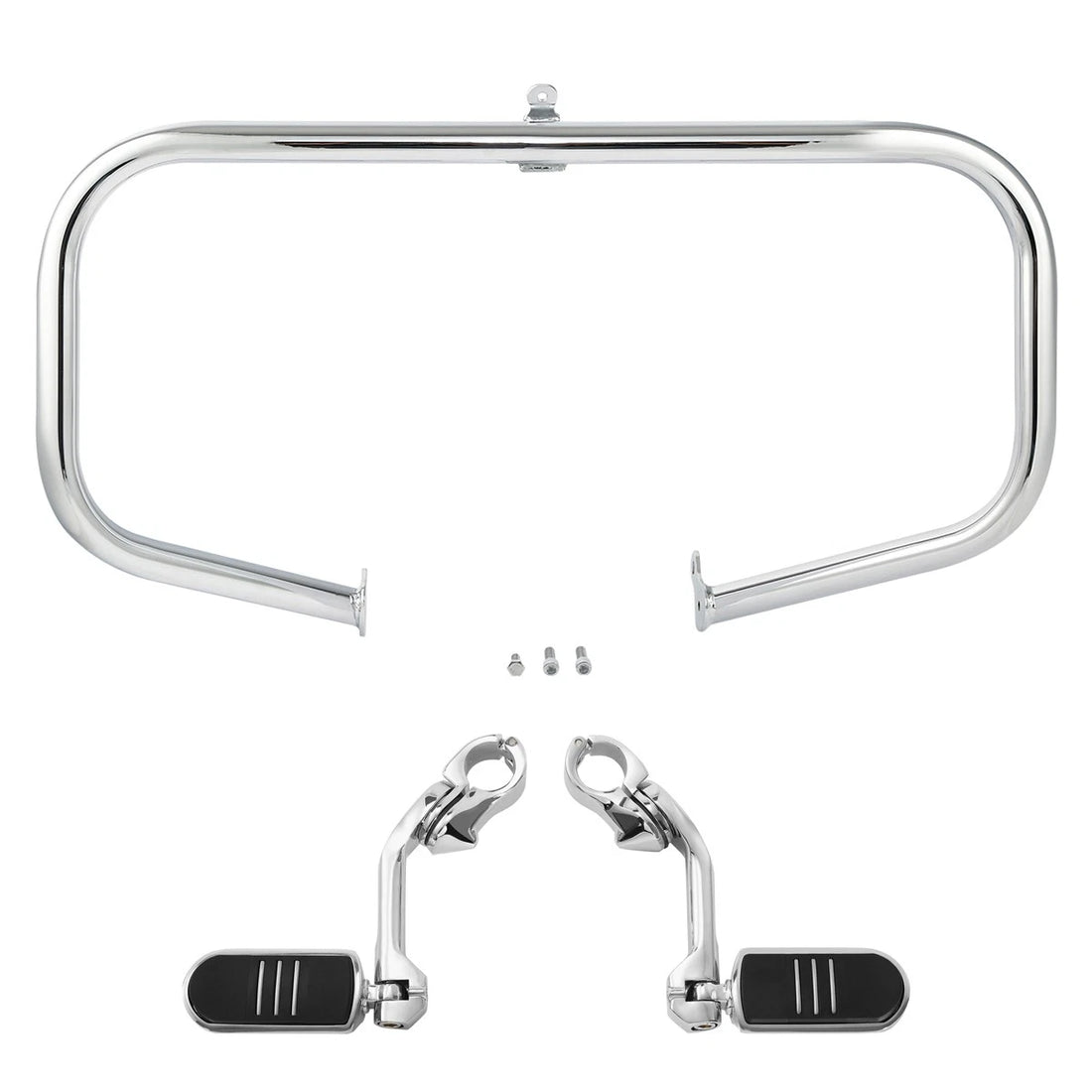 Chrome Highway Engine Guard Bar Long Angled Footpeg Fit For Harley Touring 09-24