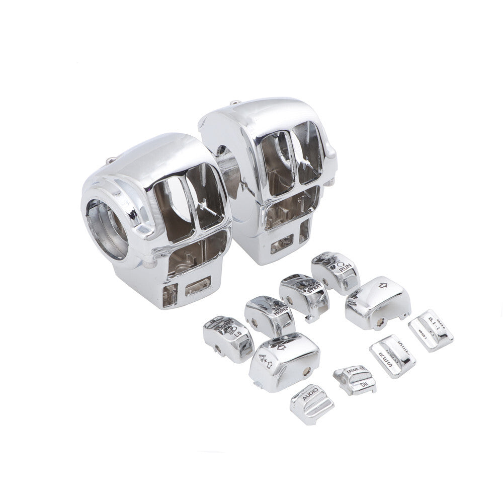 Chrome Switch Housing Cover+10pcs Button Cap For Harley Electra Road Glide 96-13