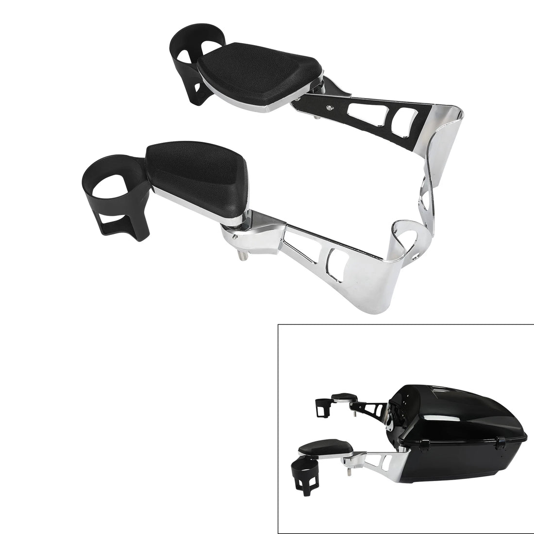 2x Rear Passenger Arm Rest w/ Drink Holder Fit For Harley Road Glide 14-25