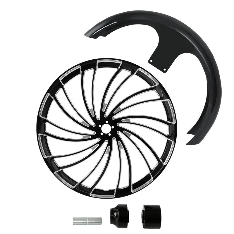 26" Front Wheel Rim Single Disc Hub & Fender Fit For Harley Road Glide 2008-2024