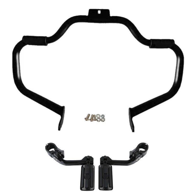 Mustache Engine Guard Bar & Highway Footpegs Fit For Harley Softail Fatboy 00-17