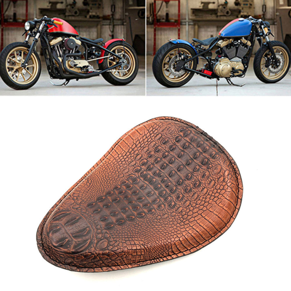 Brown Crocodile PU Leather Solo Drive Seat For Harley Chopper Bobber Custom