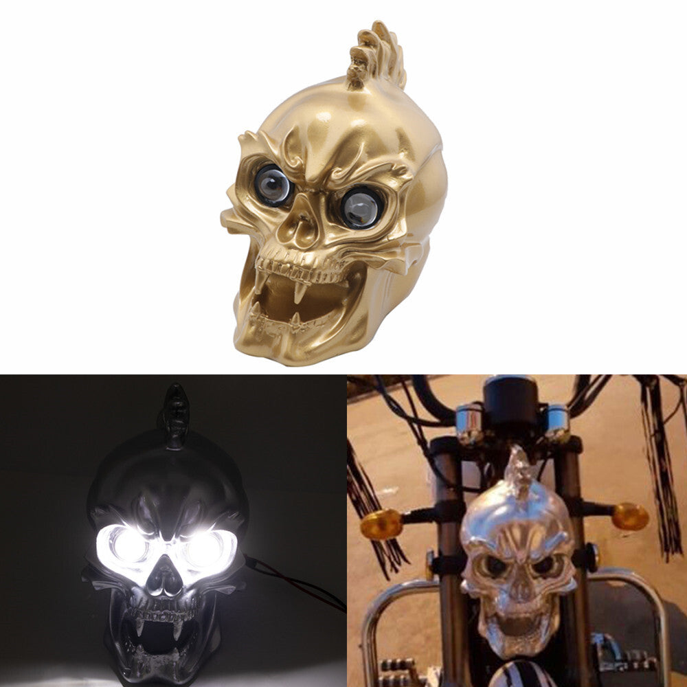 Motorcycle Gold LED Skull Headlight Lamp For Harley Choppers Cruiser Custom