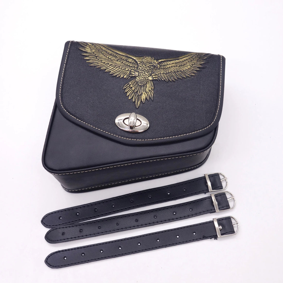 Black PU Leather Eagle Saddlebag Luggage Bag Saddle Bag For Harley Honda Suzuki