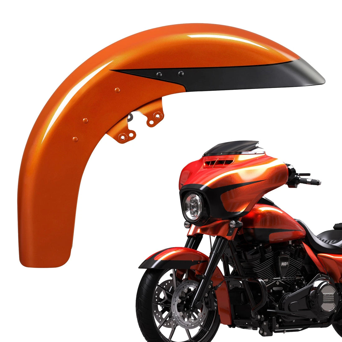 Fit For Harley Road Glide 2014-2023 Scorched Orange/Black Denim Front Fender