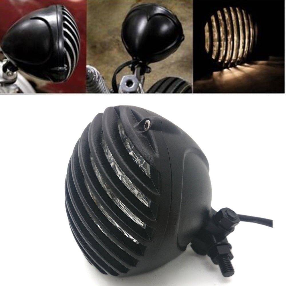 5" Black Retro Scalloped Finned Headlight Grill For Harley Bobber Chopper Custom