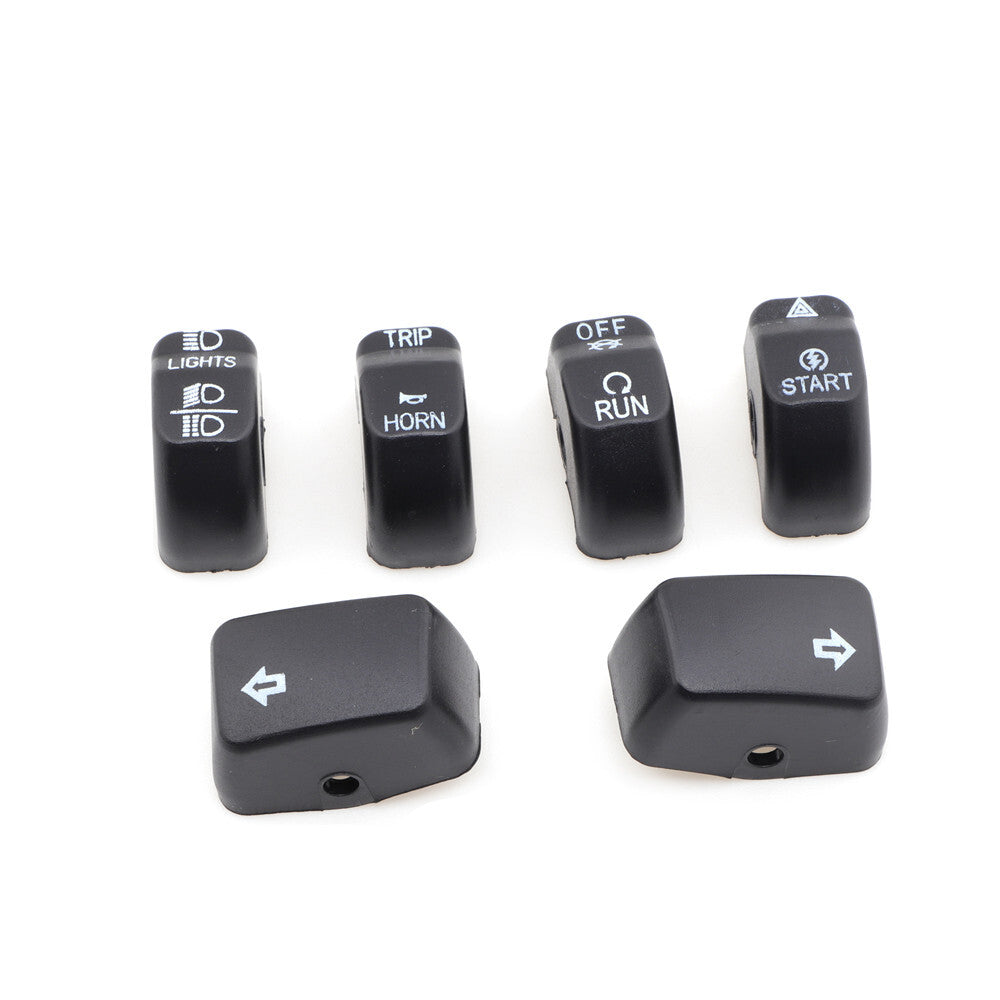 6Pcs Black Hand Control Switch Housing Button Cover Cap For Harley Softail Dyna