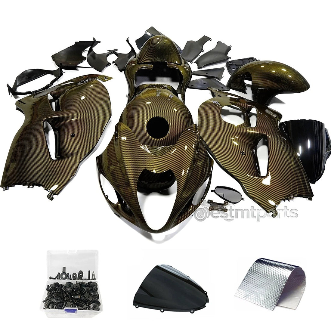 Gold Black Carbon Fiber Fairing Kit+Tank+Bolt For 97-07 Suzuki Hayabusa GSX1300R