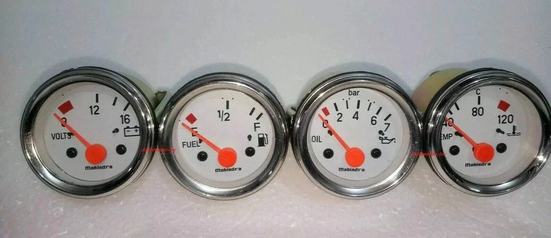 Mahindra Vehicle Electrical Temp Oil Fuel & Volt Gauge 52 mm 12V White Chrome @V