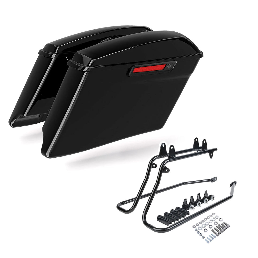 Black 4" Stretched Hard Saddlebags & Bracket Fit For Harley Softail 1984-2017