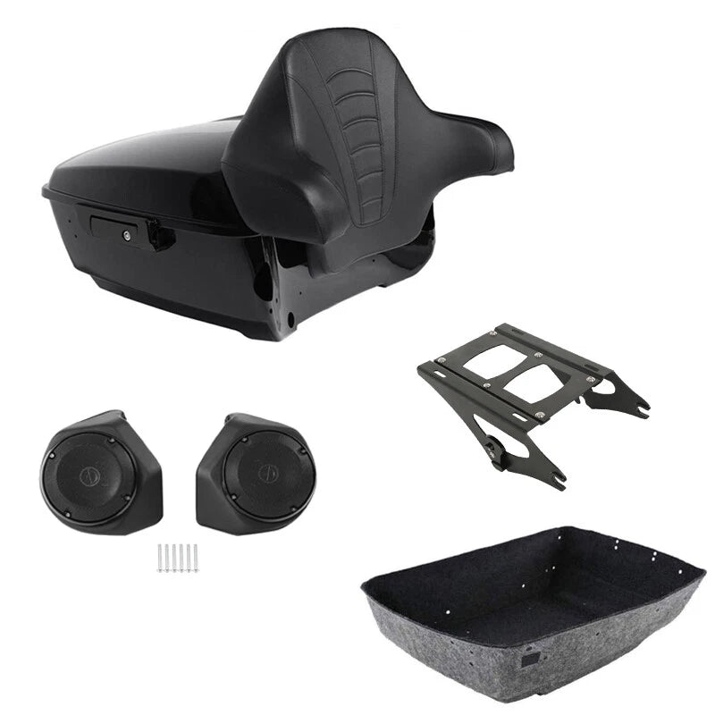 King Trunk Rack Backrest Pad Speakers Mount Fit For Harley Cvo Road Glide 14-26