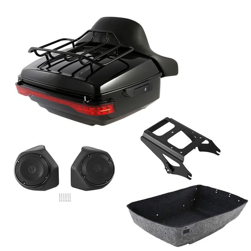 King Trunk Backrest Mount Rack Speaker Light Fit For Harley Touring 09-2013