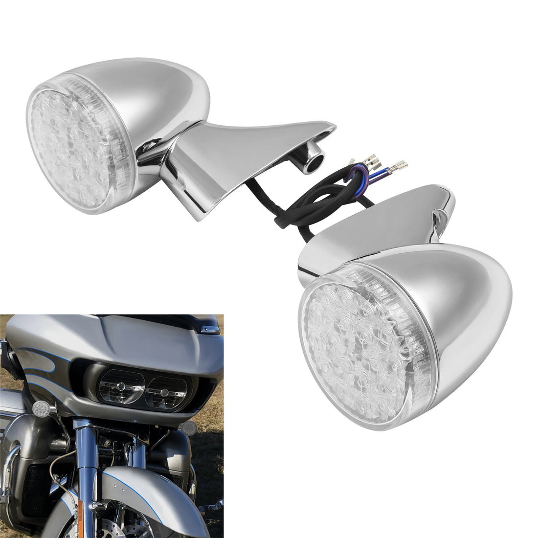 Chrome Front Turn Signal Lights Fit For Harley Touring Road Glide 2015-2024 2023