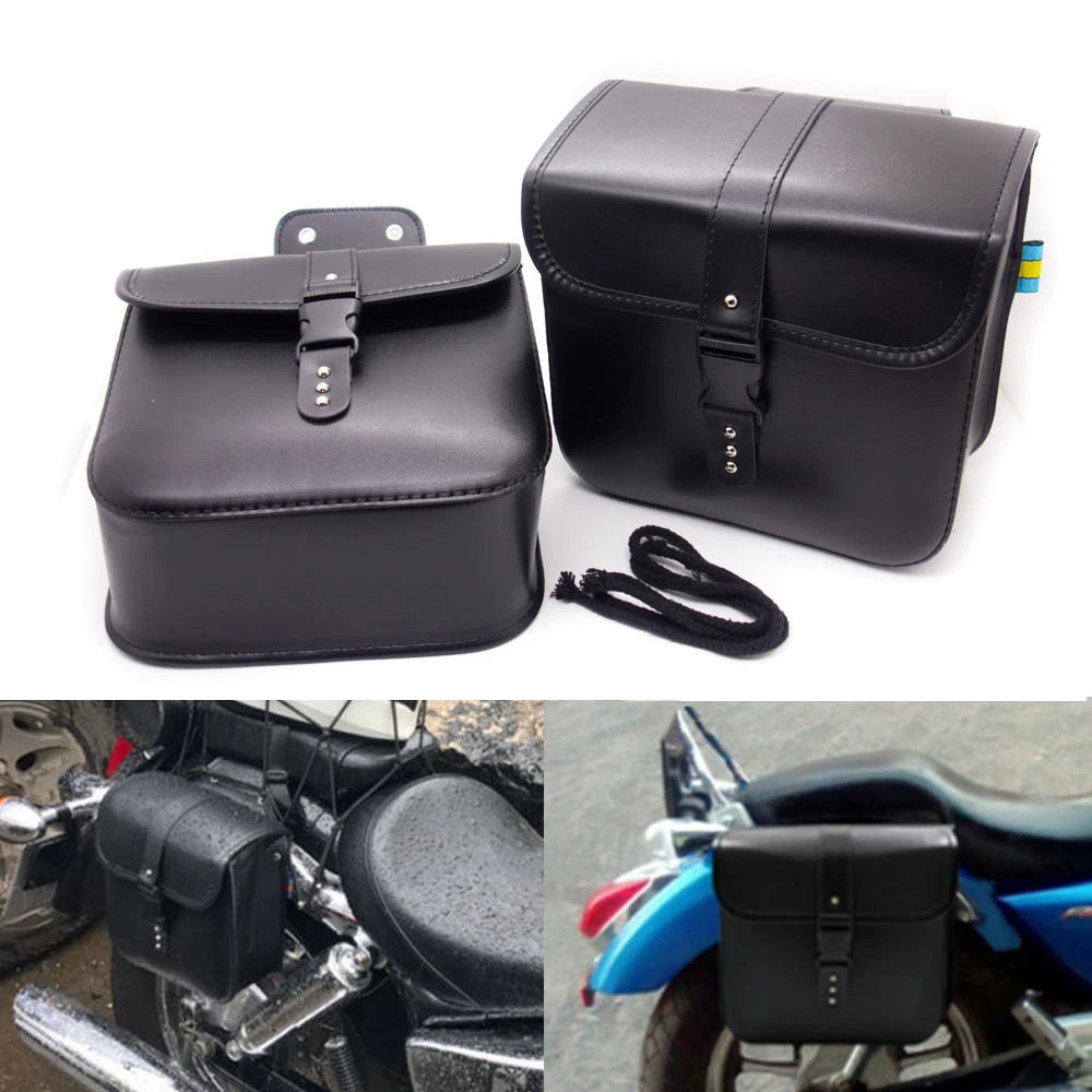 Motorcycle Black PU Leather Saddlebags Saddle Bags Pouch Bag For Harley Honda