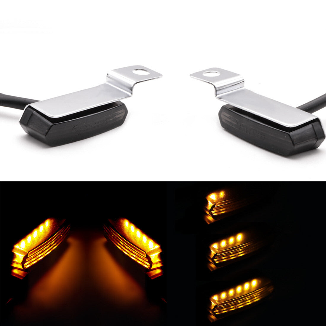 Chrome 12V Mini LED Brake Clutch Lever Mount Flowing Water Turn Signal Lights