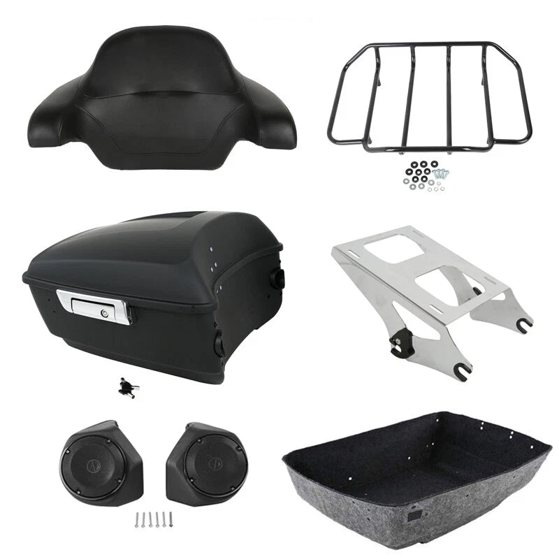 Matte Black King Trunk Pad Rack Speakers Fit For Harley Cvo Road Glide 2014-2026