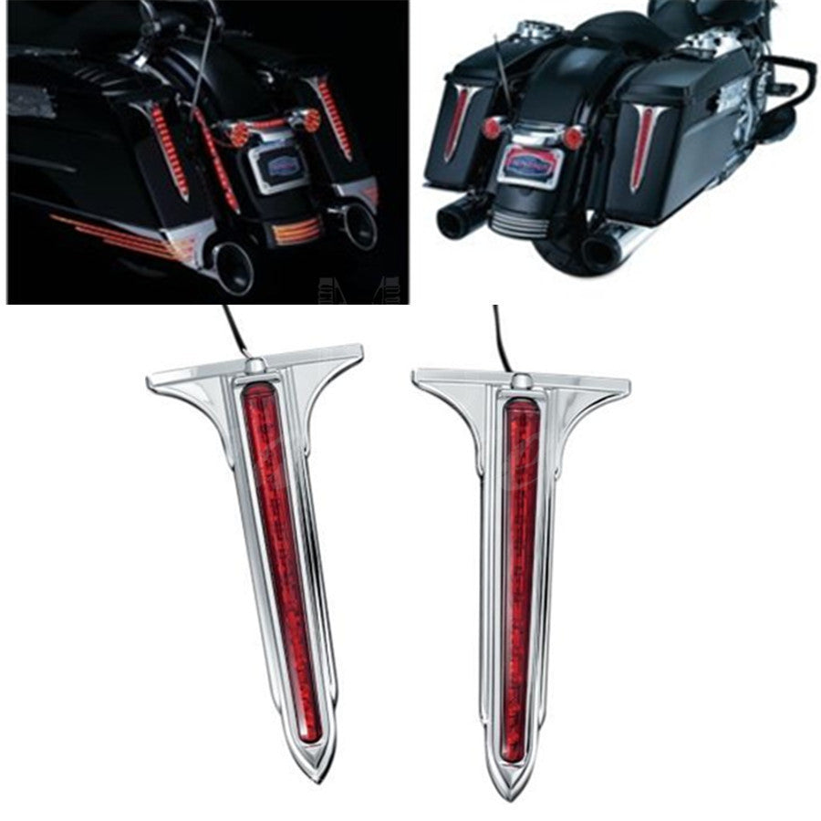 Motorcycle Chrome Wedge LED Rear Saddlebag Accents Light w/ Red Lens For Touring