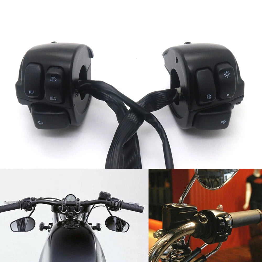 Motorcycle Black 1" Handlebar Control Switch Housing Wiring Harness For Harley