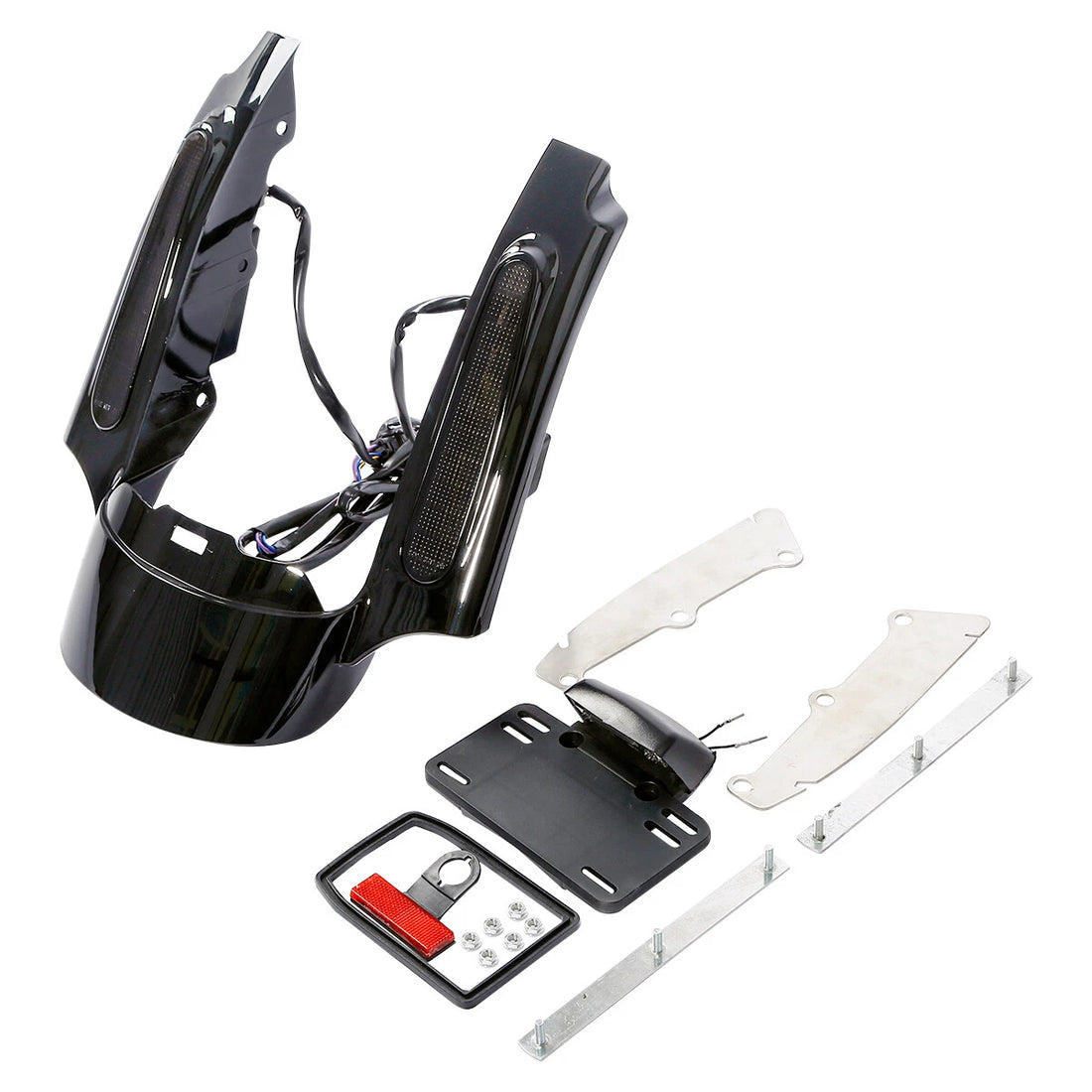 Black Rear Fender Fascia LED Red Light Fit For Harley Touring Road Glide 09-13