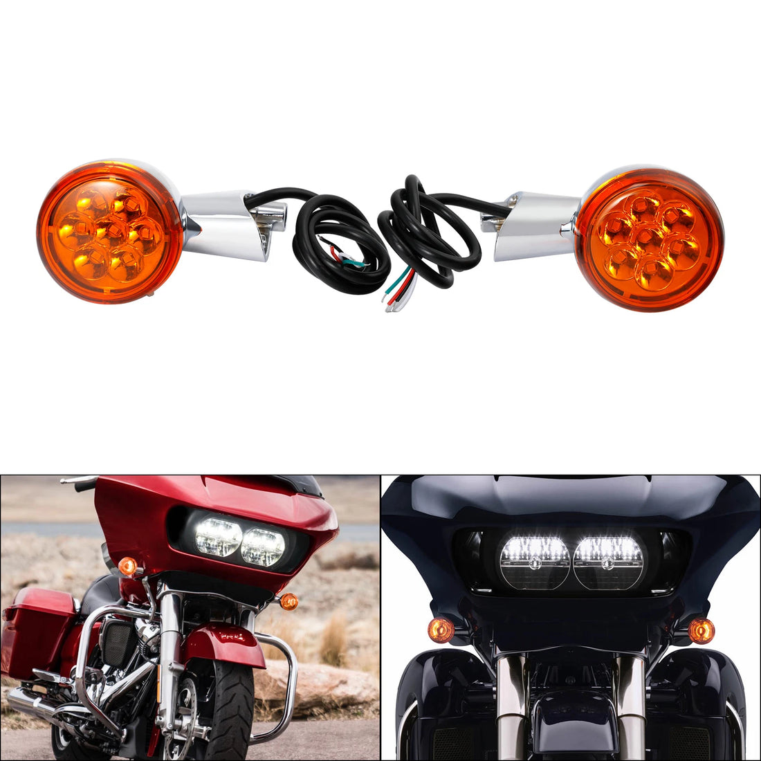 Front LED Turn Signals Light Bracket 4 Wires Fit For Harley Road Glide 15-23