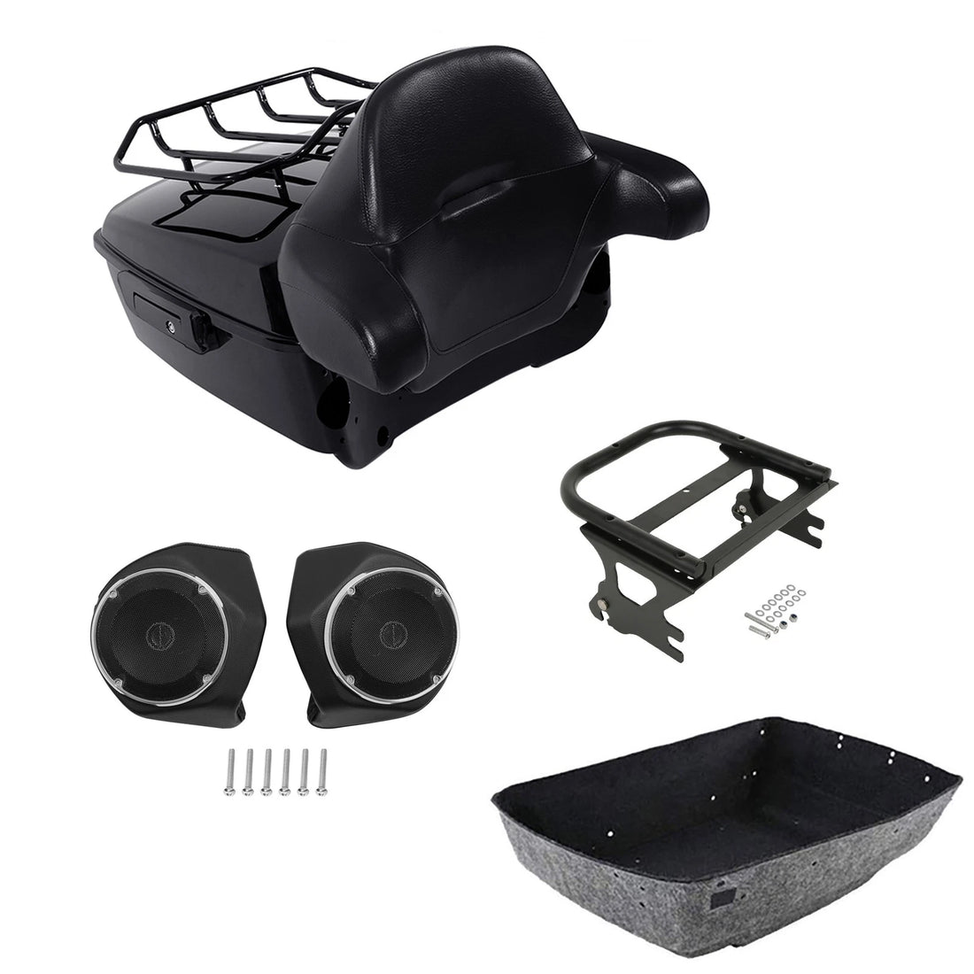 Black King Trunk Luggage Pad Rack Speakers Mount Fit For Harley Touring 97-2008