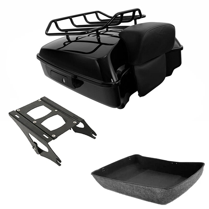 Black Chopped Trunk Backrest Rack Mount Fit For Harley Touring Models 2014-2026