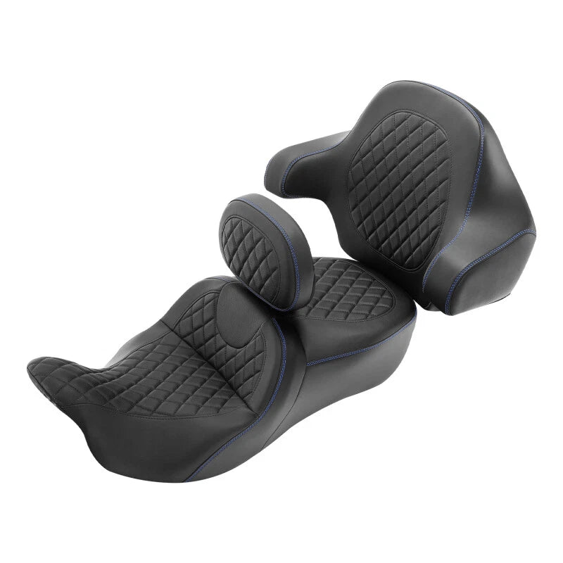 Black Blue Hammock Seat & Backrest Fit For Harley Electra Glide 2014-2023