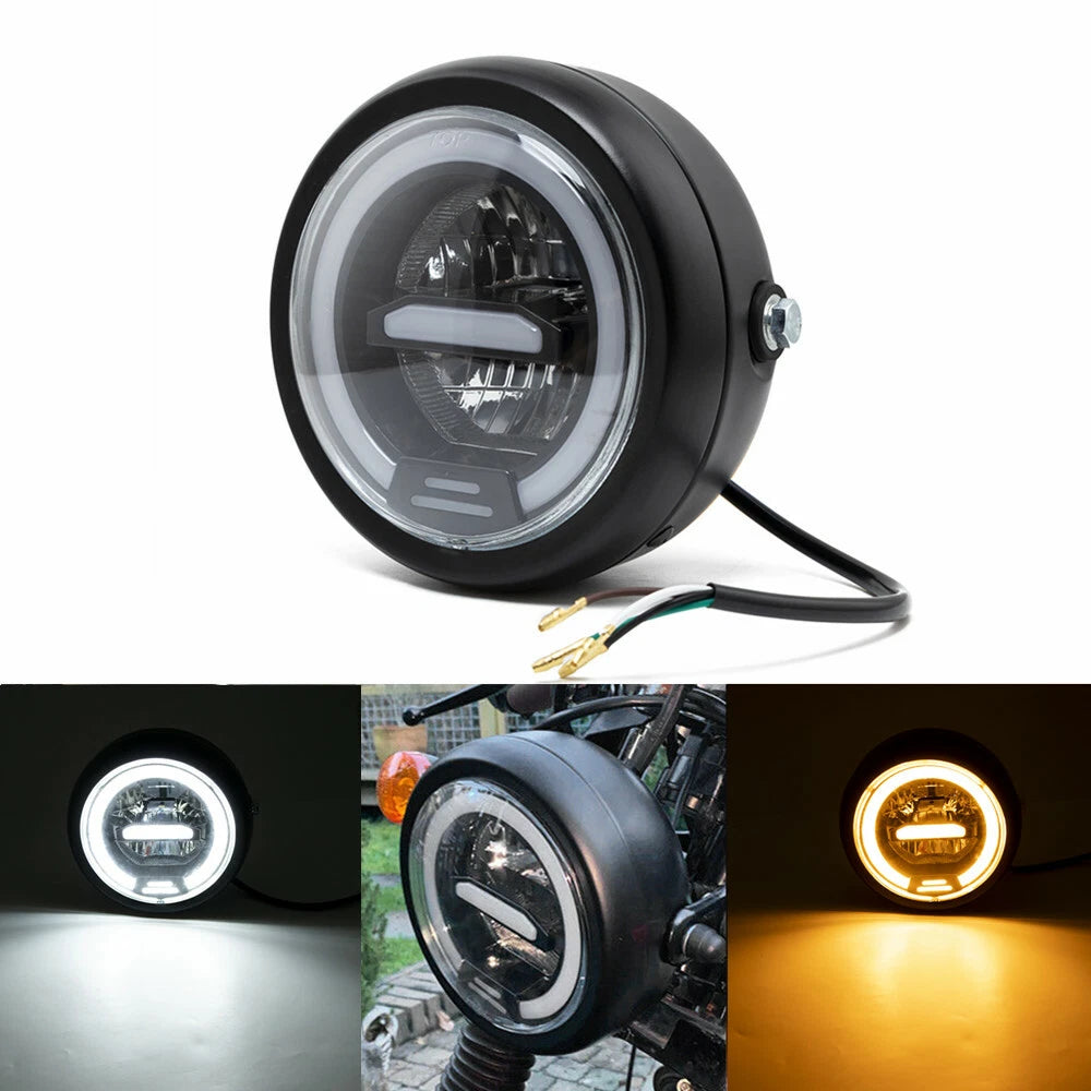 6.5" Retro LED Motorcycle Hi/Lo Headlight DRL Lamp For Harley Cafe Racer Custom