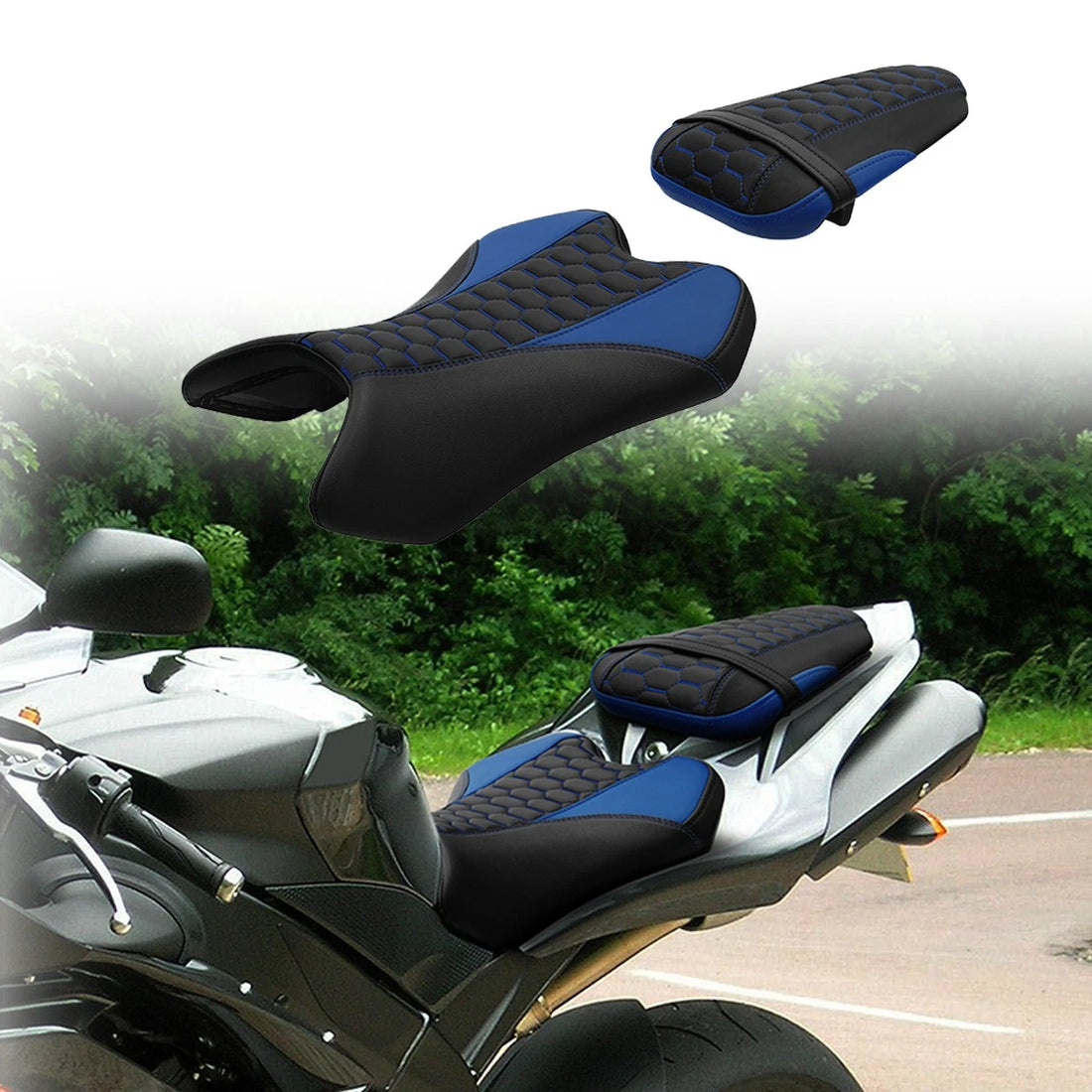 Driver & Passenger Seat Black w/ Blue Fit For Yamaha Yzf R1 2007-2008