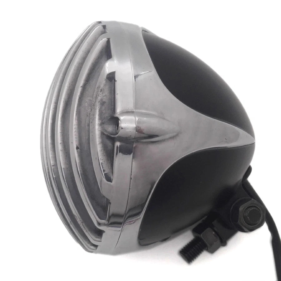 Polished Black Scalloped Finned Headlight Grill For Harley Bobber Chopper Custom