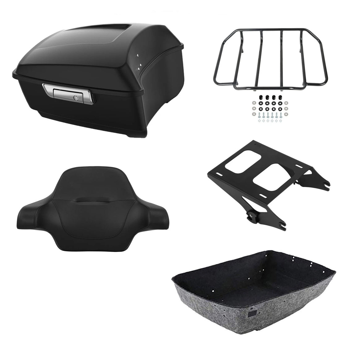 Matte Black King Trunk Backrest Two-Up Mount Rack Fit For Harley Touring 2014-26