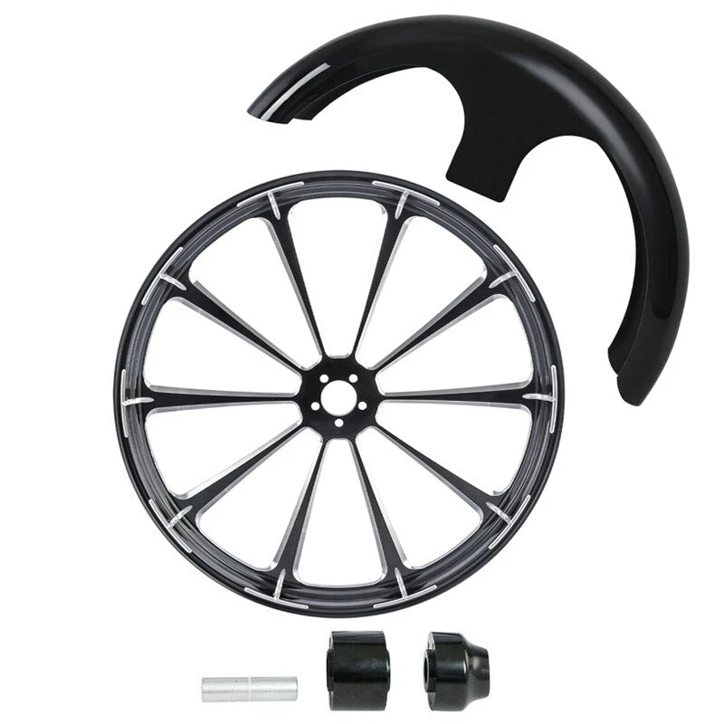 30" x 3.5" Front Wheel Rim Hub Single Disc & Fender Fit For Harley Touring 08-24