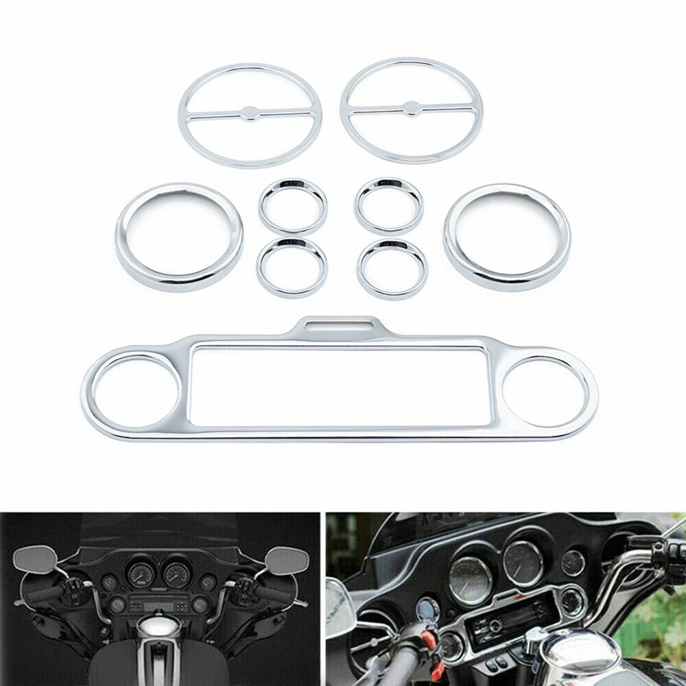 9Pcs Speedometer Speaker Stereo Accent Chrome Trim Ring For Harley Touring 86-13