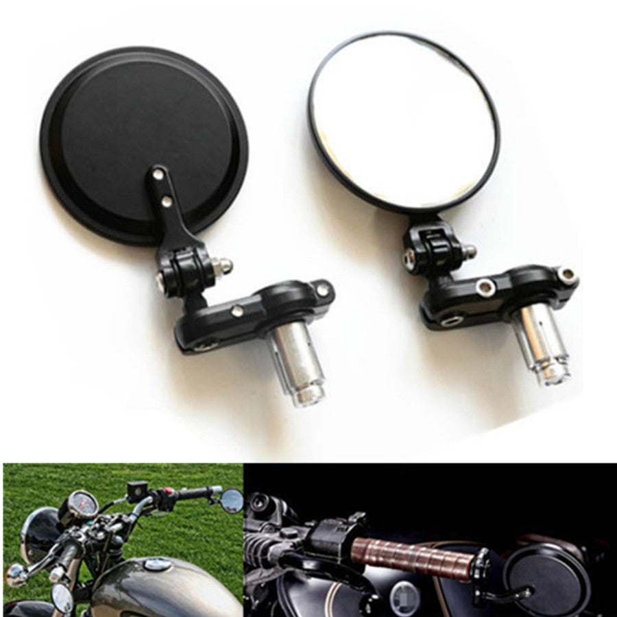 3" Round Black 7/8" Folding Handle Bar End Side Mirror Cafe Racer Bobber Custom