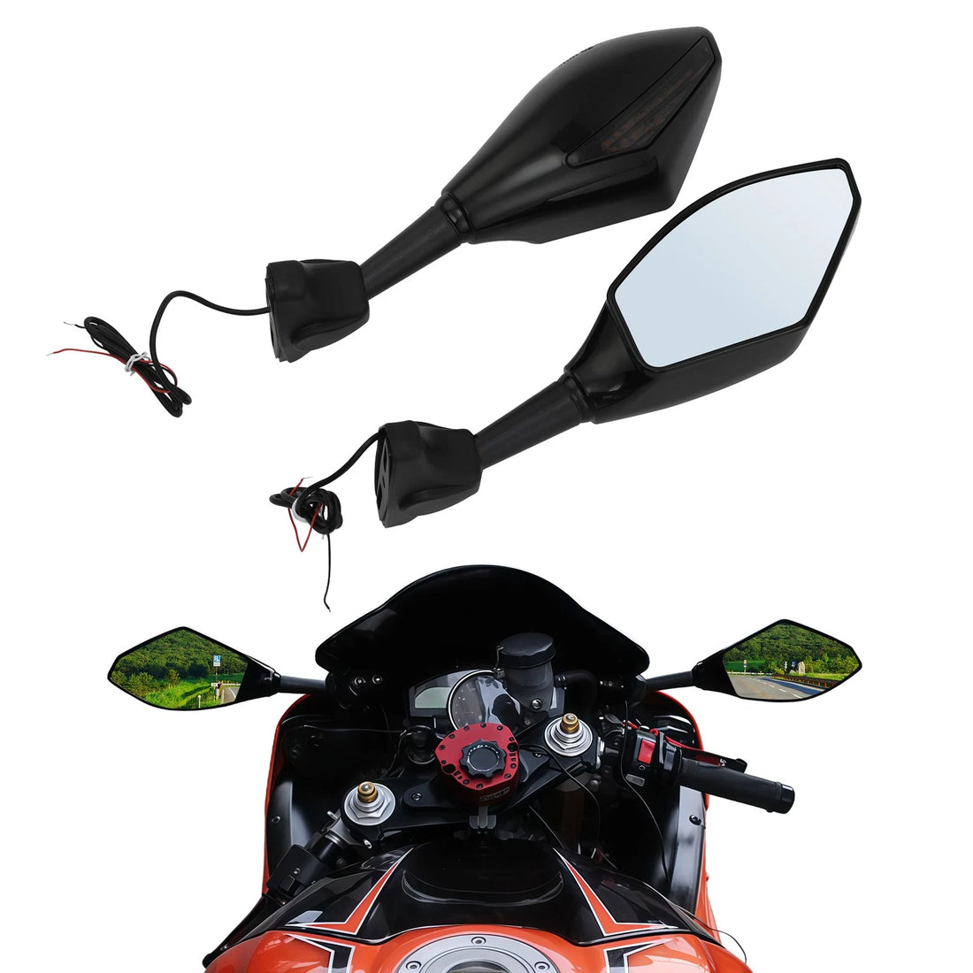Rearview Side Mirrors LED Turn Signal Fit For Yamaha YZF R6 1999-2012 R6S 06-09