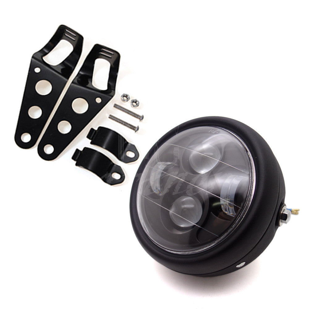 Motorcycle 6.5" Black Metal LED Headlight With Bracket Mount For Cafe Racer