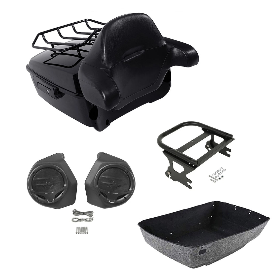 Black King Trunk Backrest Rack Speakers Mount Fit For Harley Electra Glide 97-08