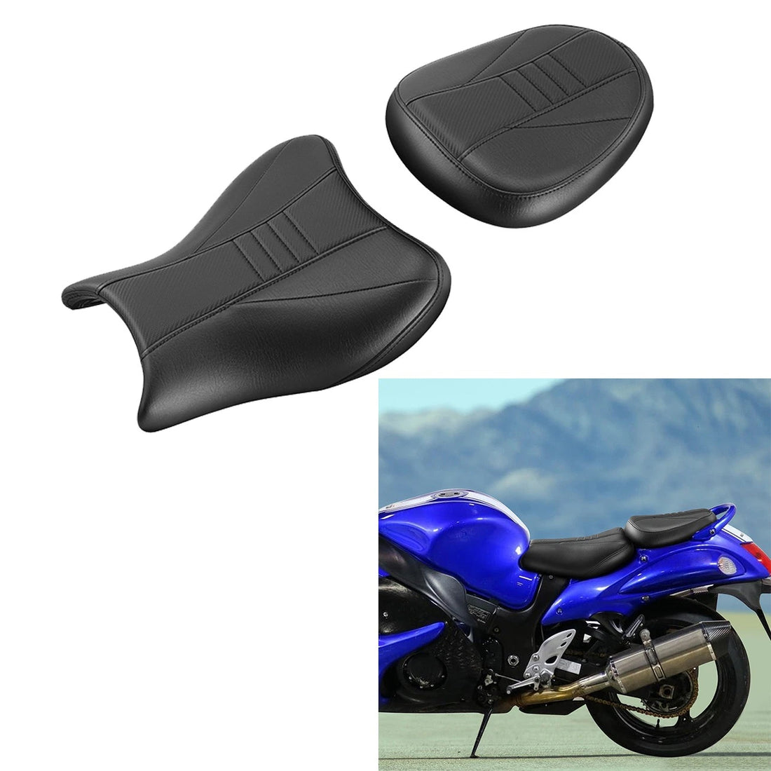 Black Rider Driver & Passenger Seat Fit For Suzuki Hayabusa GSX1300R 2008-2020