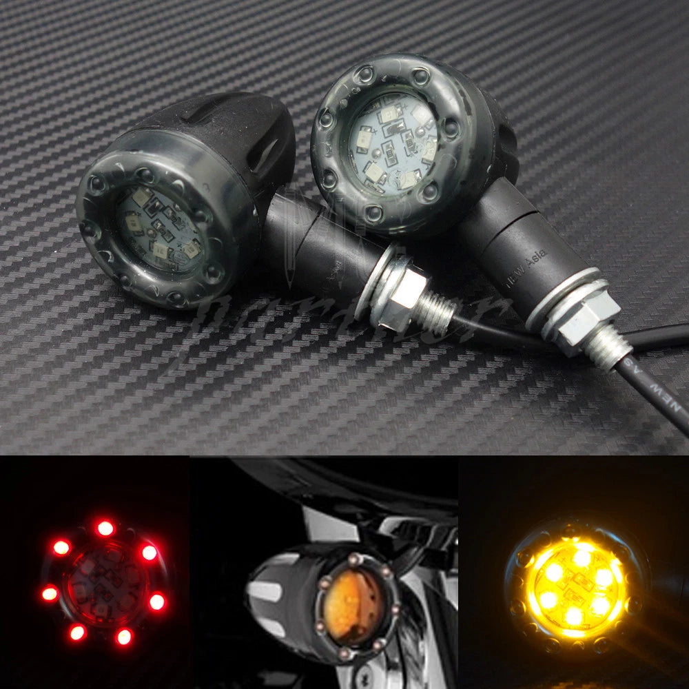 Black Motorcycle Plastic LED Amber Lamp Rear Turn Signal Brake lights Indicators