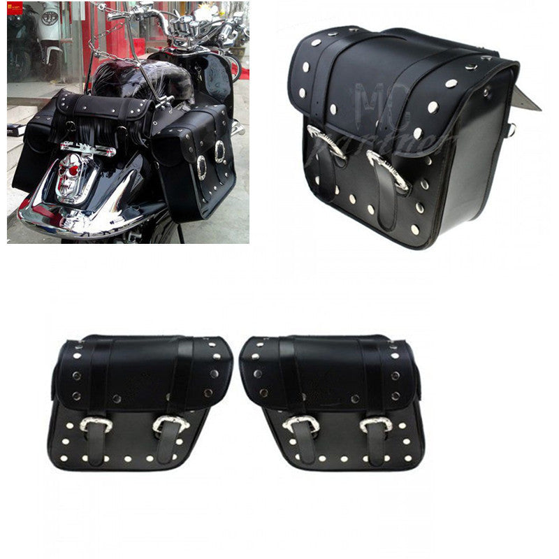 2x Motorcycle Black PU Leather Saddlebags Saddle Bags Pouch for Harley Honda