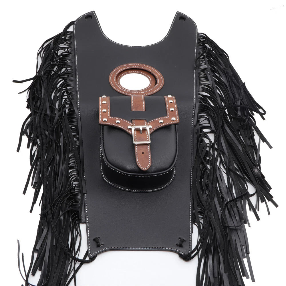 Black Fringed PU Leather Tank Bib Gas Tank Bag Pad Pouch Cover For Harley Honda