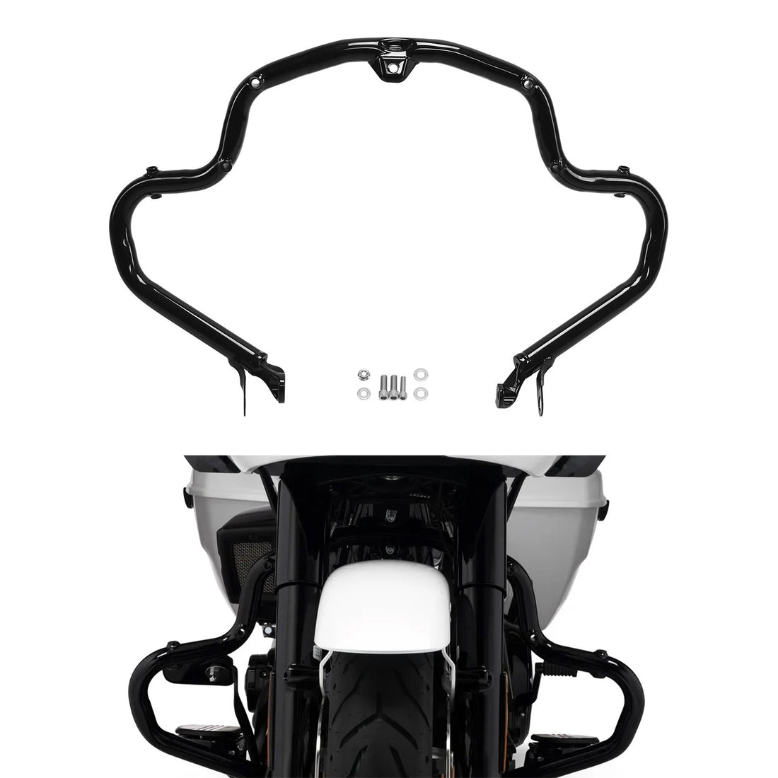 Black Highway Engine Guard Crash Bar Fit For Harley Cvo Road Street Glide 23-26