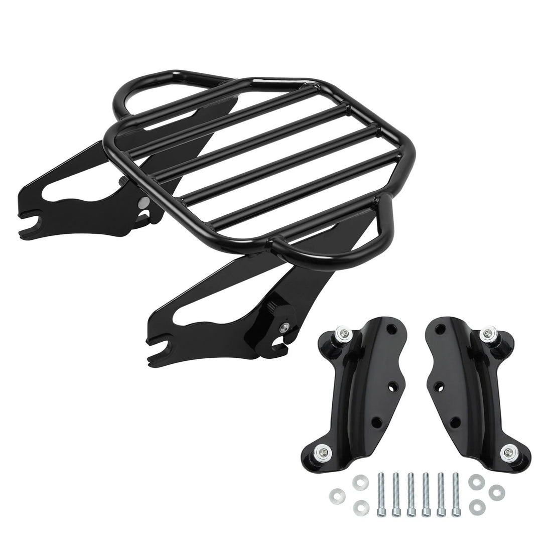 Black Two-Up Luggage Rack 4 Point Docking Kit Fit For Harley Electra Glide 09-13