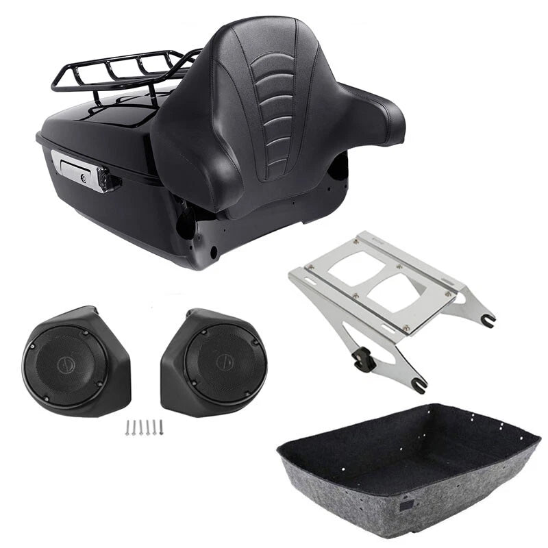 King Trunk Backrest Rack Pad Speakers Fit For Harley Touring Street Glide 14-26