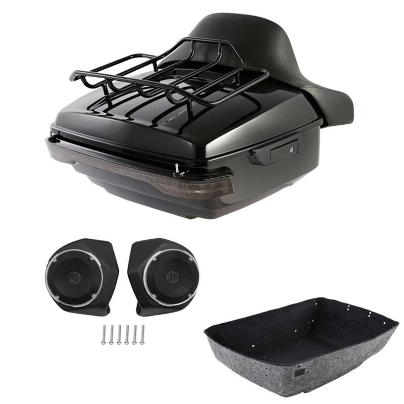 Black King Trunk Pad Rack Light Speakers Fit For Harley Street Road Glide 14-26