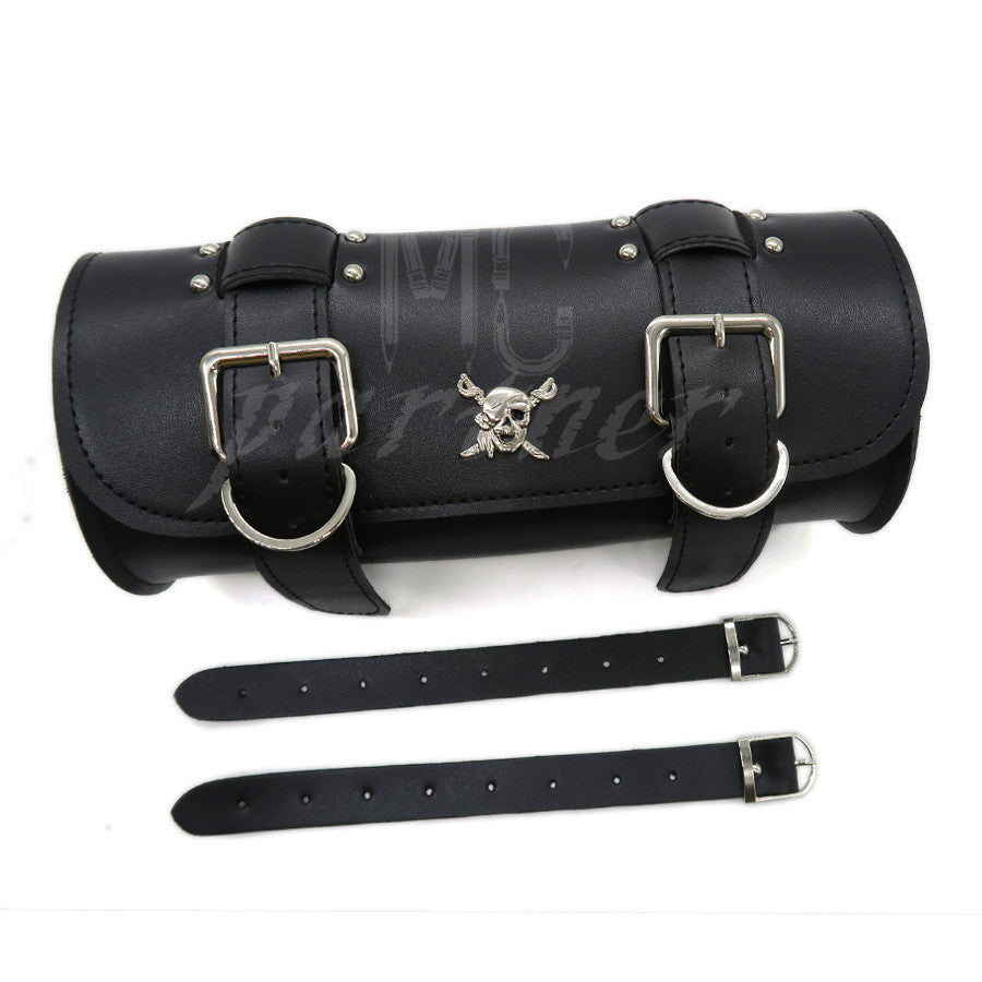 Motorcycle PU Leather Skull Saddlebag Round Barrel Saddle Tool Bag For Honda