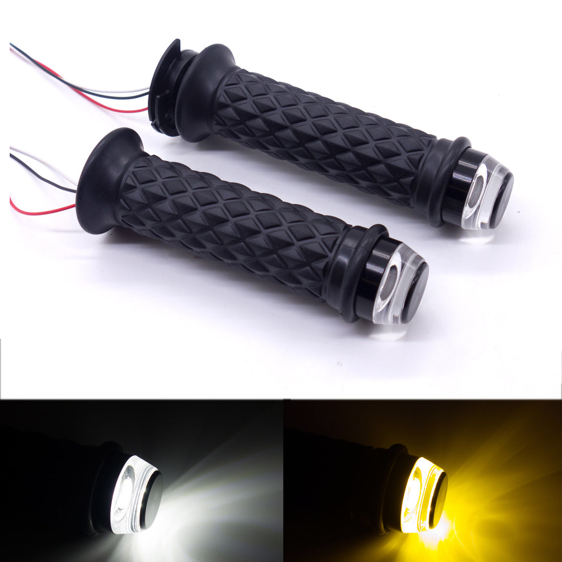 7/8" 22mm Black Motorcycle Handlebar Hand Grip With LED Plug Strobe Side Light