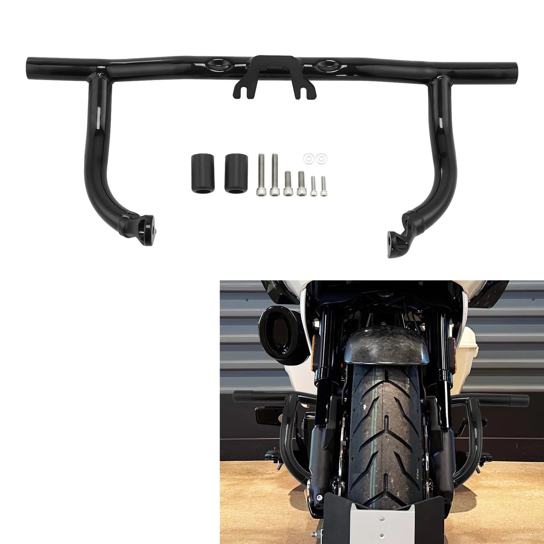 Vivid Black Engine Guard Crash Bar Fit For Harley Touring Street Glide 2014-2023