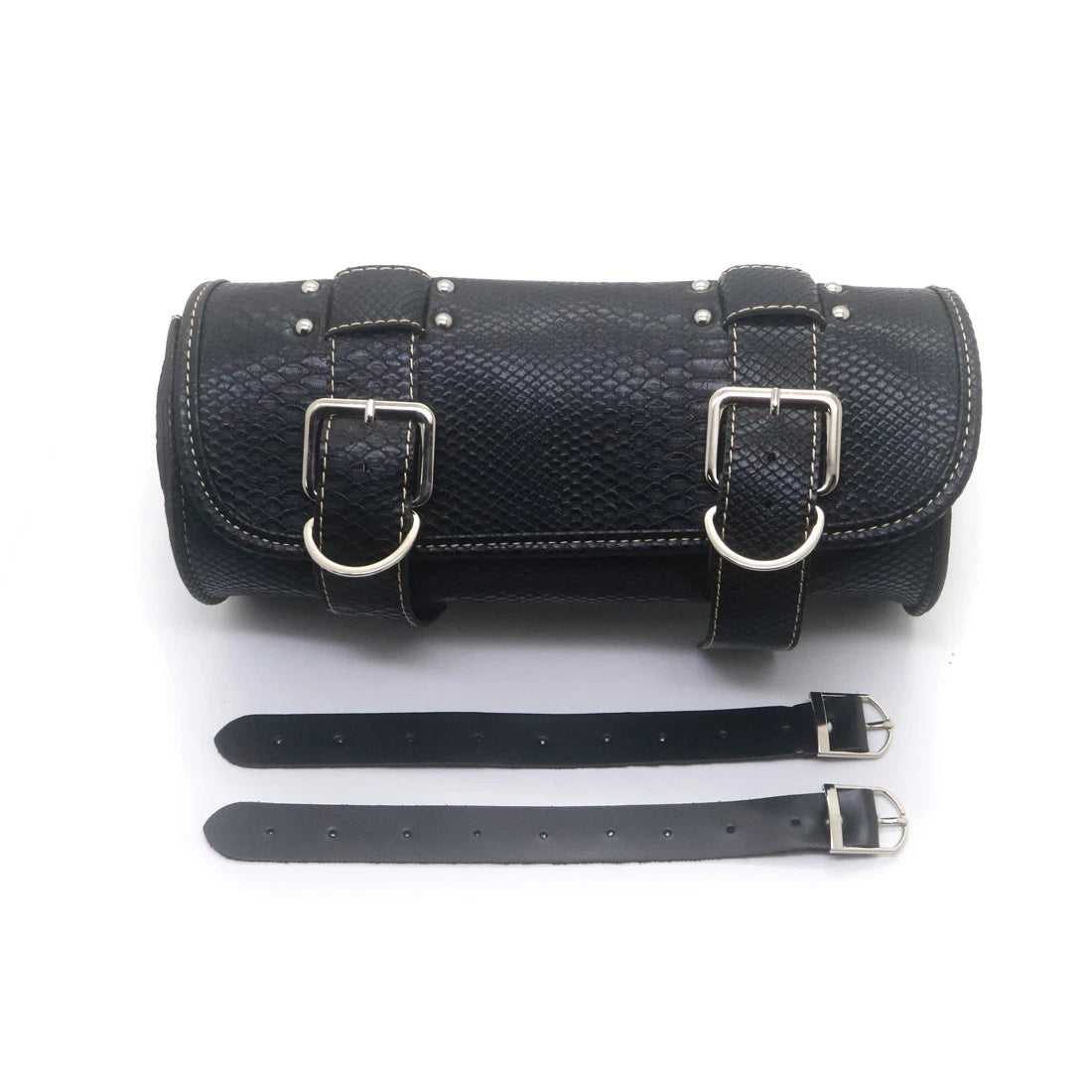 Black Retro Crocodile PU leather Tool Bag Handlebar Sissy Bar Roll Bag For Honda
