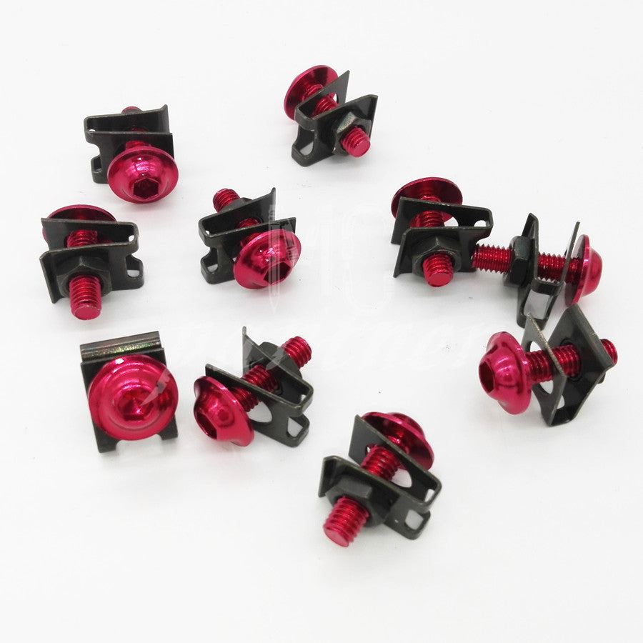 10 x Red M6 6mm Aluminum Fairing Bolts Kit Body Fastener Clip Screw Sportbike